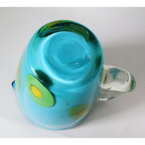 Art Glass Turquoise Blue Water Pitcher Jug Italian Hand Blow Glass Art Cocktail - Picture 6 of 7